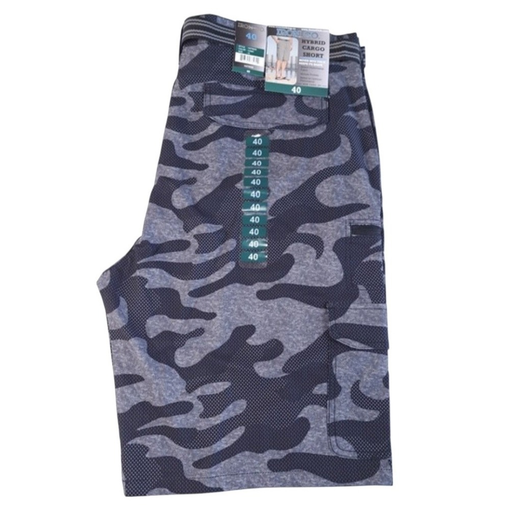 Iron Co. Hybrid Cargo Shorts Men's Size 40 Gray Camo Stretch Performance Outdoor